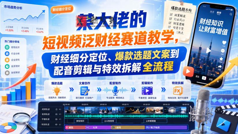 某大佬的短视频泛财经赛道教学，财经细分定位、爆款选题文案到配音剪辑与特效拆解全流程-新发现资源网