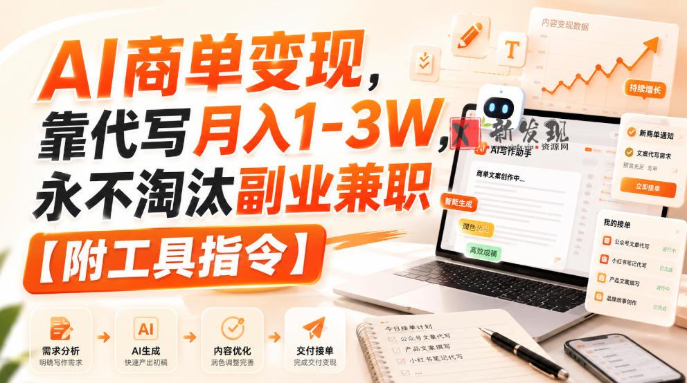 AI商单变现，靠代写月入1-3W，永不淘汰副业兼职【附工具指令】-新发现资源网