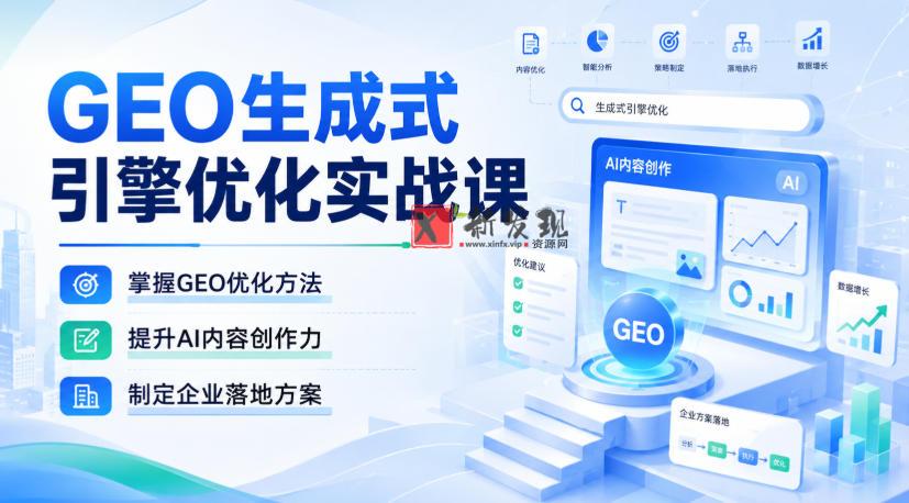 GEO生成式引擎优化实战课，掌握GEO优化方法，提升AI内容创作力，制定企业落地方案-新发现资源网