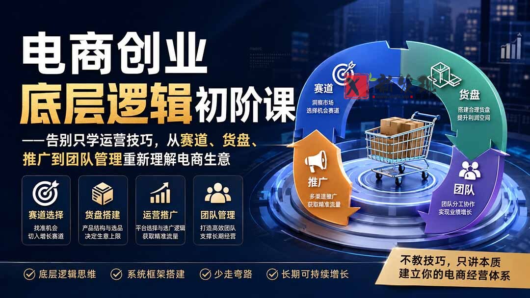 (19926期)电商创业底层逻辑初阶课——告别只学运营技巧,从赛道、货盘、推广到团队管理重新理解电商生意-新发现资源网