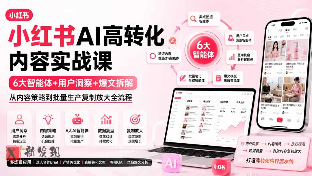 (19927期)小红书AI高转化内容实战课:6大智能体+用户洞察+爆文拆解,从内容策略到批量生产复制放大全流程-新发现资源网