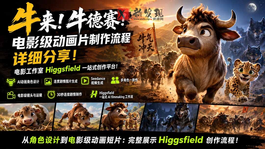 (19987期)牛来!牛德赛!电影级动画片制作流程详细分享!电影工作室Higgsfield一站式创作平台!-新发现资源网
