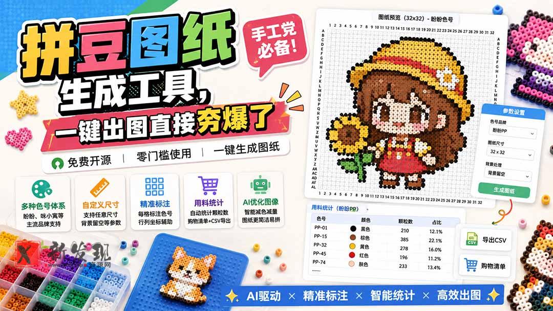 （20084期）拼豆图纸生成工具，手工党必备！一键出图直接夯爆了-新发现资源网