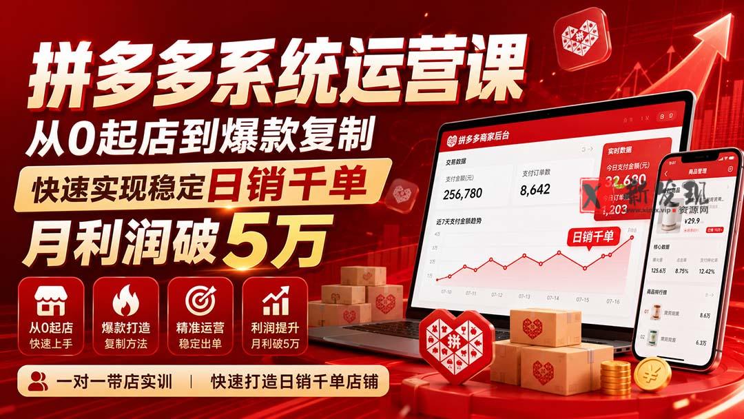 (20547期)拼多多系统运营课-无水印(更新9月),从0起店到爆款复制,快速实现稳定日销千单,月利润破5万-新发现资源网