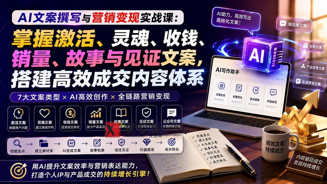 （20126期）AI文案撰写与营销变现实战课：掌握激活、灵魂、收钱、销量、故事与见证文案，搭建高效成交内容体系-新发现资源网