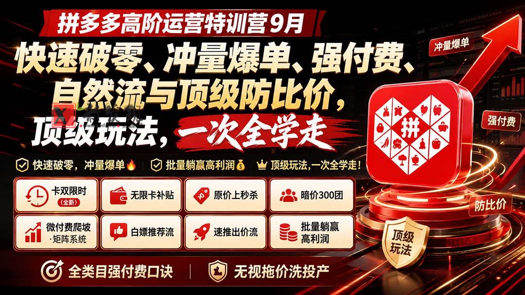（20155期）拼多多高阶运营特训营9月：快速破零、冲量爆单、强付费、自然流与顶级防比价， 顶级玩法，一次全学走-新发现资源网