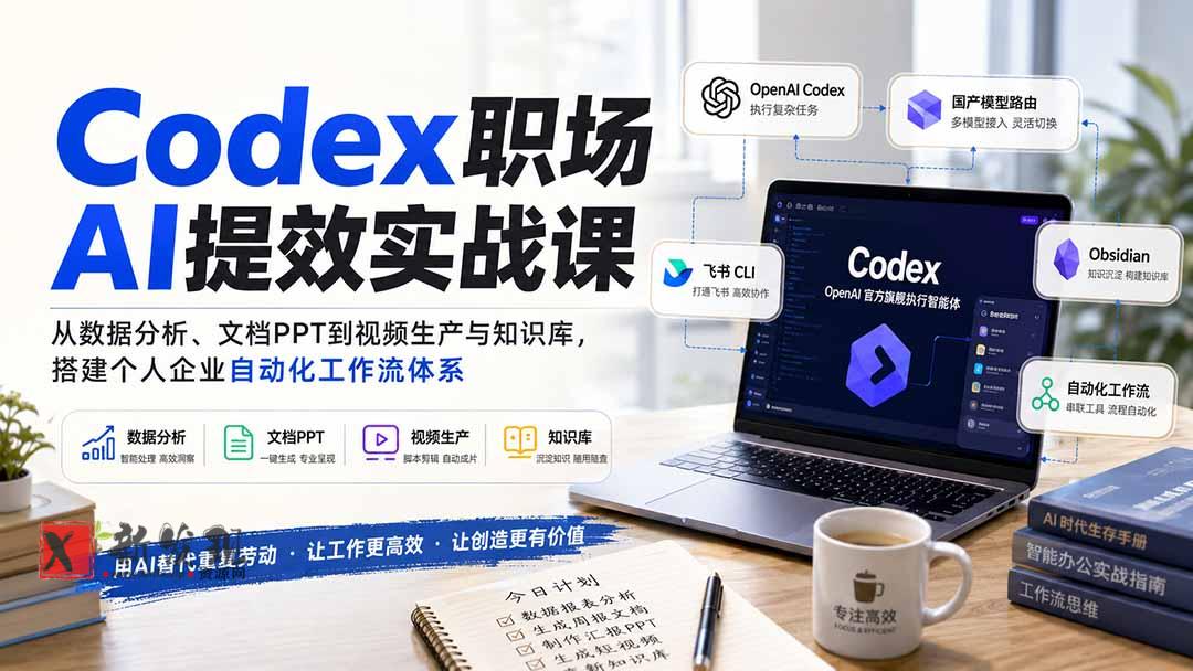 （20057期）Codex职场AI提效实战课：从数据分析、文档PPT到视频生产与知识库，搭建个人企业自动化工作流体系-新发现资源网