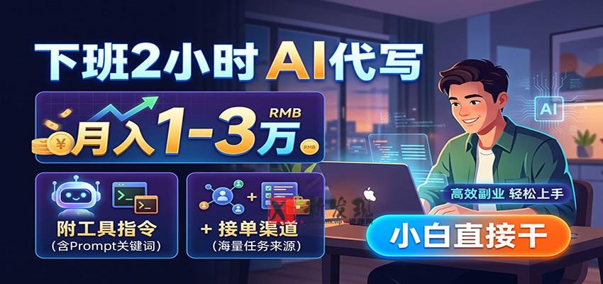 下班2小时AI代写，月入1-3万，附工具指令+接单渠道，小白直接干-新发现资源网