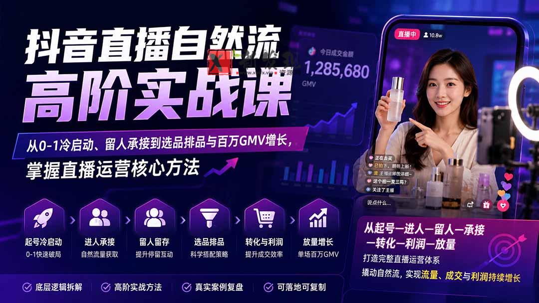 （20058期）抖音直播自然流高阶实战课：从0-1冷启动、留人承接到选品排品与百万GMV增长，掌握直播运营核心方法-新发现资源网