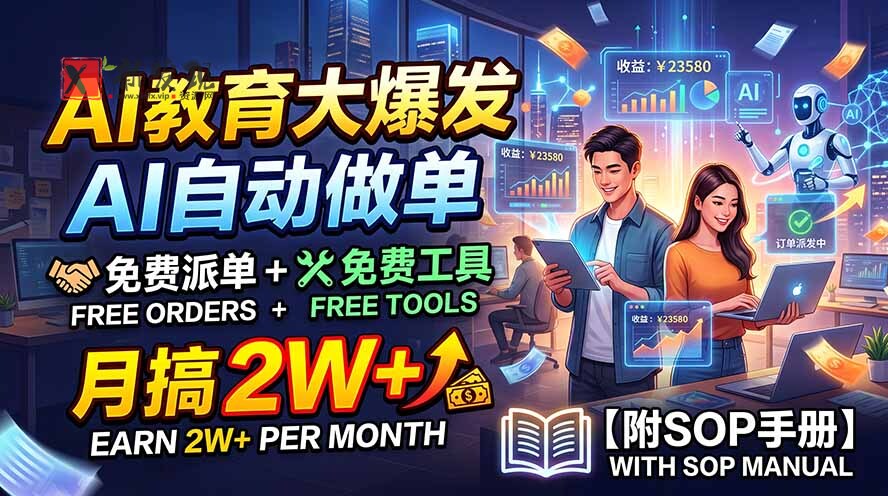 (19731期)AI教育大爆发,AI自动做单,免费派单+免费工具,月搞2W+【附SOP手册】-新发现资源网