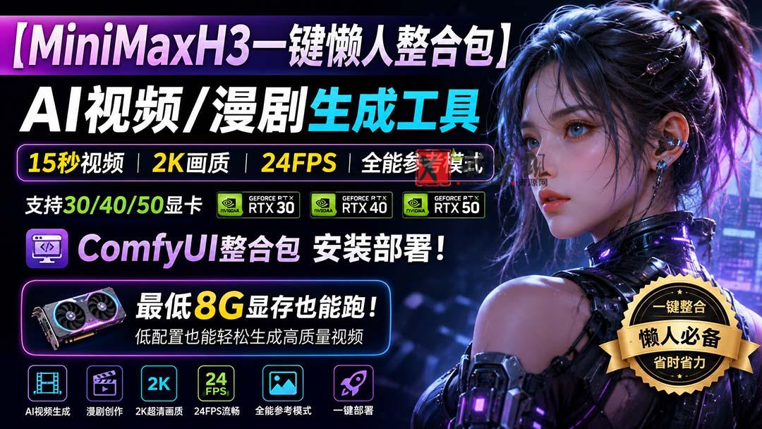 （20130期）MiniMaxH3一键懒人整合包：AI视频/漫剧生成工具，15秒视频_2K画质_24FPS_全能模式，支持30_40_50显卡，8g显存也能跑-新发现资源网