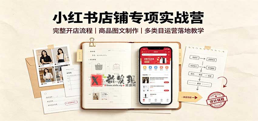 小红书店铺专项实战营：完整开店流程，商品图文制作，多类目运营落地教学-新发现资源网
