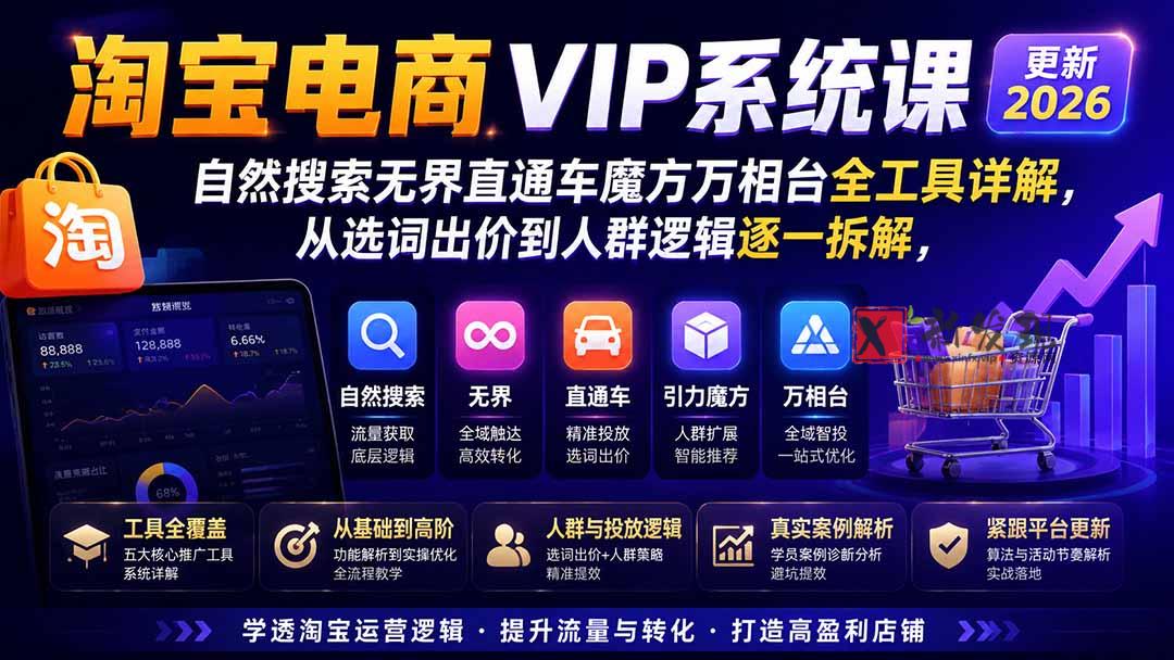 （20094期）2026淘宝电商终局之战VIP课-更新：自然搜索+直通车+无界+精准人群，系统掌握测款动销与全店推广布局方法-新发现资源网