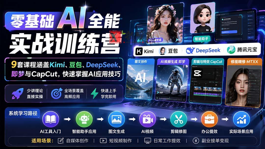 （20134期）零基础AI全能实战训练营：9套课程涵盖Kimi、豆包、DeepSeek、即梦与CapCut，快速掌握AI应用技巧-新发现资源网