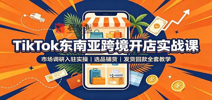 TikTok东南亚跨境开店实战课：市场调研入驻实操，选品铺货，发货回款全套教学-新发现资源网