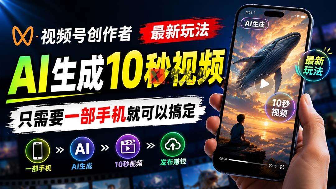 （20136期）视频号创作者最新玩法，AI生成10秒视频，只需要一部手机就可以搞定-新发现资源网