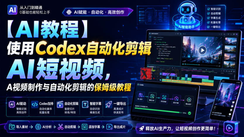 【AI教程】使用Codex自动化剪辑AI短视频，AI视频制作与自动化剪辑的保姆级教程