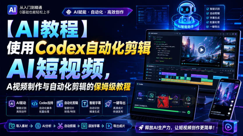 【AI教程】使用Codex自动化剪辑AI短视频，AI视频制作与自动化剪辑的保姆级教程-新发现资源网