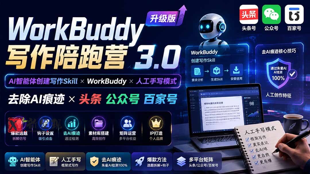 （19720期）WorkBuddy写作陪跑营3.0-更新：Ai智能体创建写作Skill×WorkBuddy×人工手写模式×去除AI痕迹×头条公众号百家号-新发现资源网