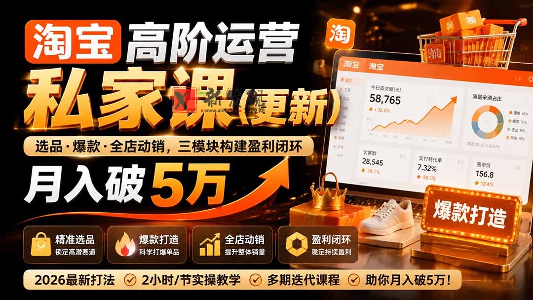 （19726期）淘宝高阶运营私家课（更新26年4月18）：选品、爆款、全店动销，三模块构建盈利闭环，月入破5万