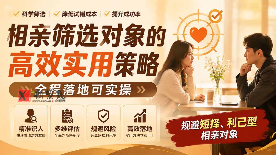 （19727期） 付费文章：相亲筛选对象的高效实用策略，全程落地可实操，规避短择、利己型相亲对象
