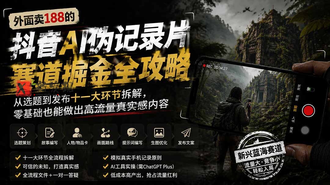 （19743期）外面卖188的抖音AI伪记录片赛道掘金全攻略；从选题到发布十一大环节拆解，零基础也能做出高流量真实感内容