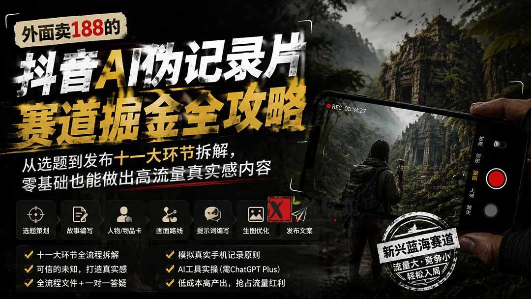 （19743期）外面卖188的抖音AI伪记录片赛道掘金全攻略；从选题到发布十一大环节拆解，零基础也能做出高流量真实感内容