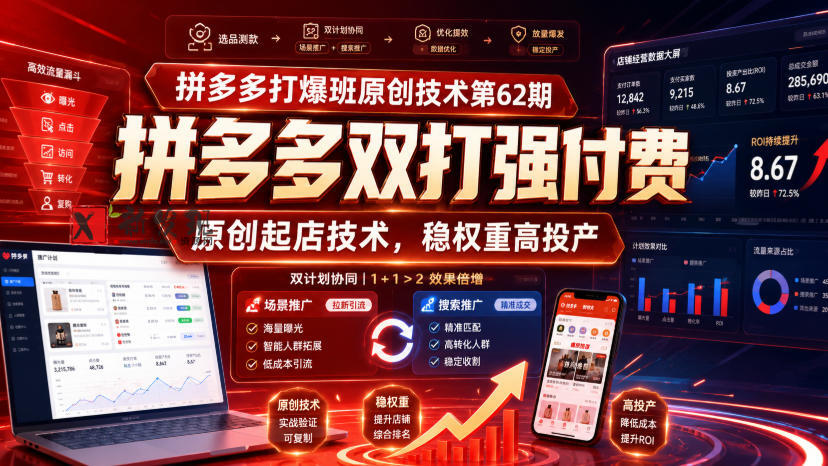 拼多多打爆班原创技术第62期，拼多多双打强付费，原创起店技术，稳权重高投产-新发现资源网