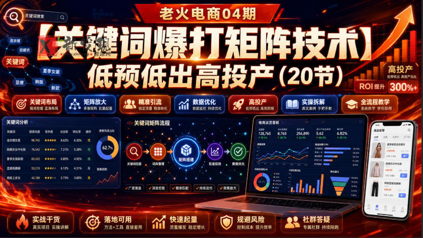 老火电商04期：【关键词爆打矩阵技术】低预低出高投产（20节）-新发现资源网
