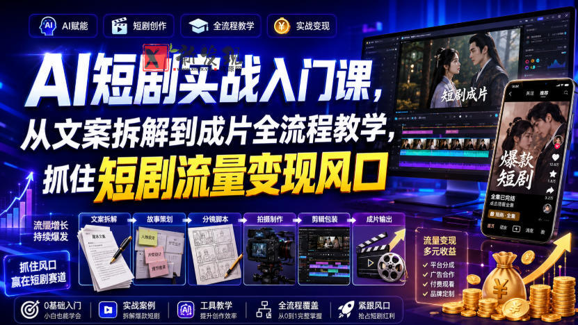 AI短剧实战入门课,从文案拆解到成片全流程教学,抓住短剧流量变现风口-新发现资源网