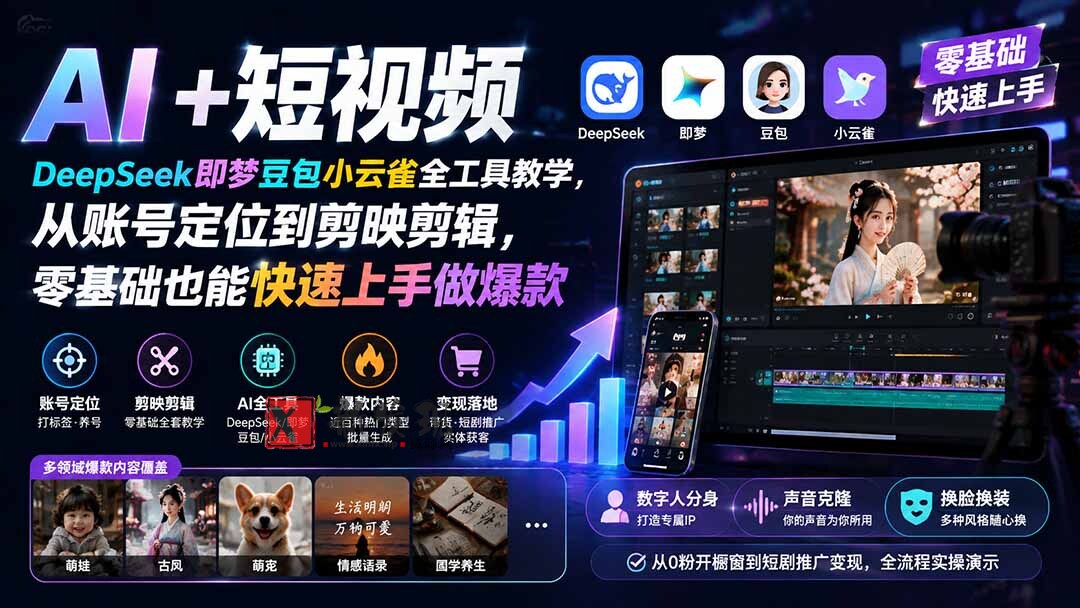 （19759期） AI+短视频｜DeepSeek即梦豆包小云雀全工具教学，从账号定位到剪映剪辑，零基础也能快速上手做爆款