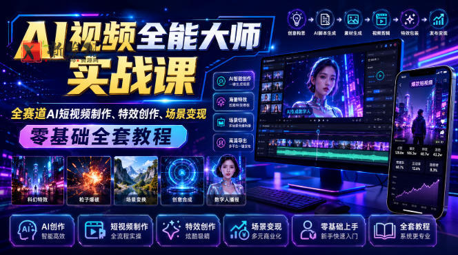 AI视频全能大师实战课｜全赛道AI短视频制作、特效创作、场景变现零基础全套教程
