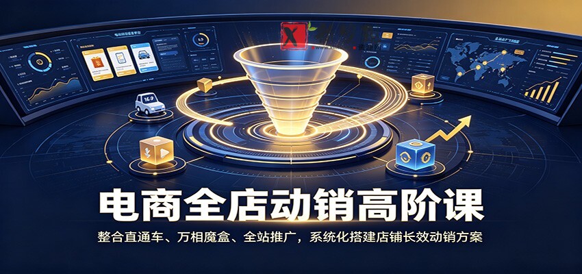 电商全店动销高阶课：整合直通车、万相魔盒、全站推广，系统化搭建店铺长效动销方案-新发现资源网