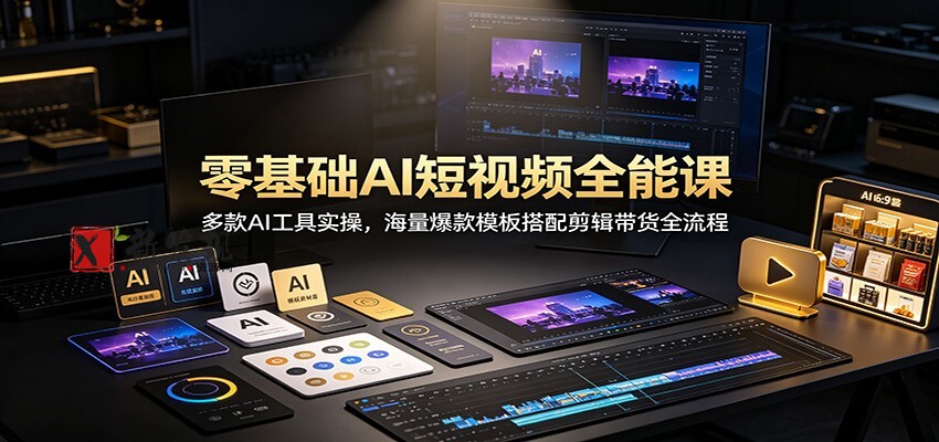 零基础AI短视频全能课：多款AI工具实操，海量爆款模板搭配剪辑带货全流程