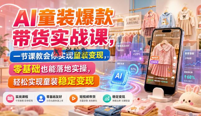 AI童装爆款带货实战课，一节课教会你实现童装变现，零基础也能落地实操