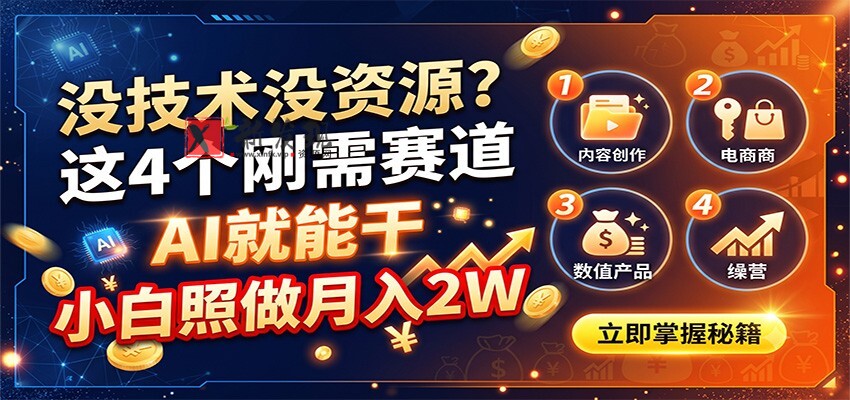 没技术没资源？这4个刚需赛道，AI就能干，小白照做月入2W-新发现资源网