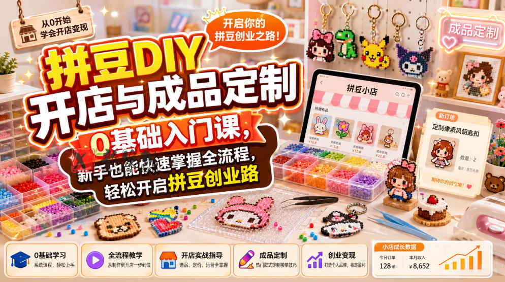 拼豆DIY开店与成品定制0基础入门课，新手也能快速掌握全流程，轻松开启拼豆创业路-新发现资源网