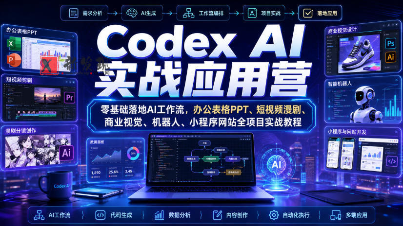 Codex AI实战应用营｜零基础落地AI工作流，办公表格PPT、短视频漫剧、商业视觉、机器人、小程序网站全项目实战教程