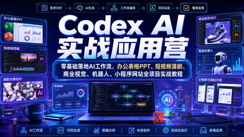 Codex AI实战应用营｜零基础落地AI工作流，办公表格PPT、短视频漫剧、商业视觉、机器人、小程序网站全项目实战教程-新发现资源网