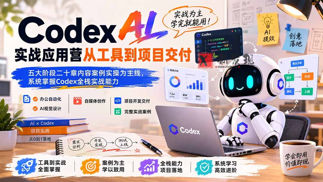 （19854期）Codex AI实战应用营从工具到项目交付；五大阶段二十章内容案例实操为主线，系统掌握Codex全栈实战能力-新发现资源网