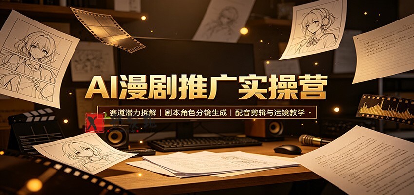 AI漫剧推广实操营：赛道潜力拆解，剧本角色分镜生成，配音剪辑与运镜教学