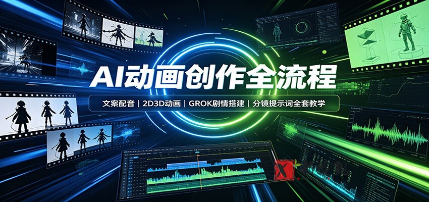 AI动画创作全流程：文案配音，2D3D动画，GROK剧情搭建，分镜提示词全套教学