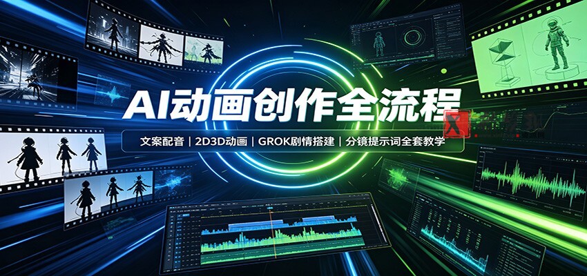 AI动画创作全流程：文案配音，2D3D动画，GROK剧情搭建，分镜提示词全套教学-新发现资源网