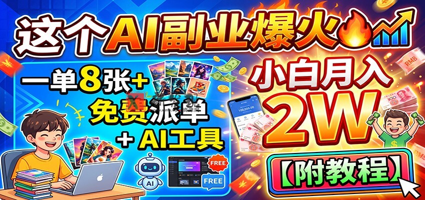 这个AI副业爆火！一单8张+，免费派单+AI工具，小白月入2W【附教程】