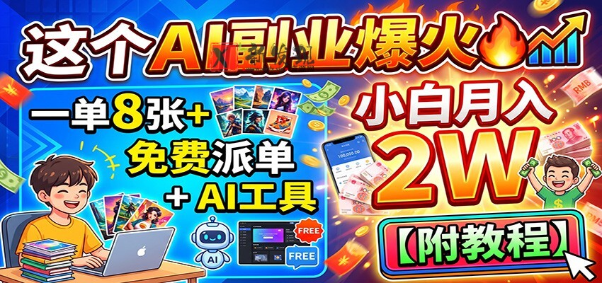 这个AI副业爆火！一单8张+，免费派单+AI工具，小白月入2W【附教程】-新发现资源网
