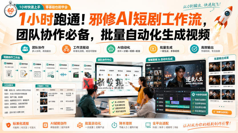 1小时跑通！邪修AI短剧工作流，团队协作必备，批量自动化生成视频