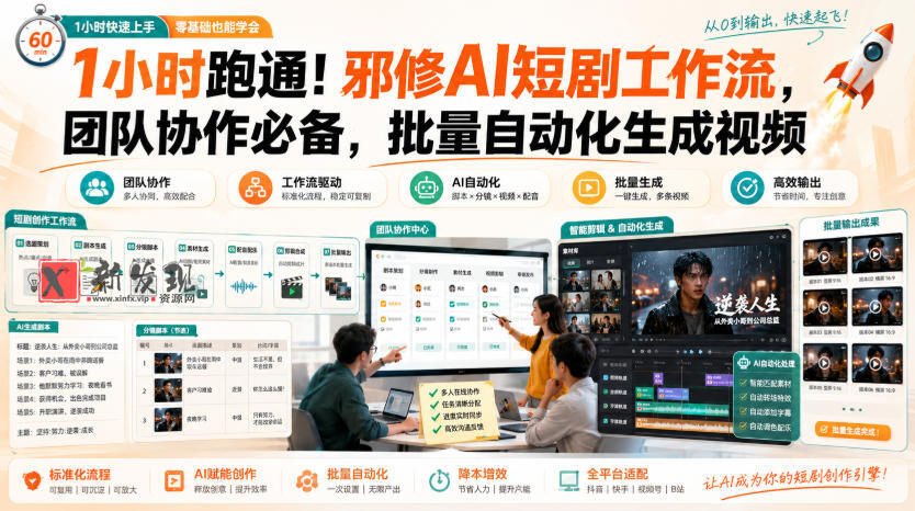 1小时跑通！邪修AI短剧工作流，团队协作必备，批量自动化生成视频-新发现资源网