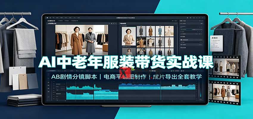 AI中老年服装带货实战课：AB剧情分镜脚本，电商平铺图制作，成片导出全套教学-新发现资源网