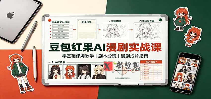 豆包红果AI漫剧实战课：零基础保姆教学，剧本分镜，漫剧成片指南-新发现资源网