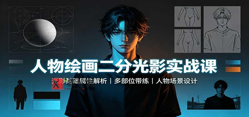 人物绘画二分光影实战课：光影基础属性解析，多部位带练，人物场景设计-新发现资源网